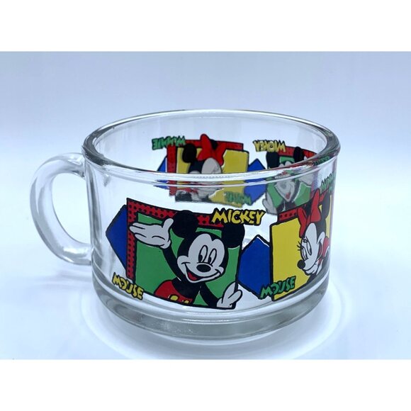 Vintage Disney Mickey and Minnie Mouse Glass Mug soup 3 Inch Diameter Made in US - Picture 8 of 8
